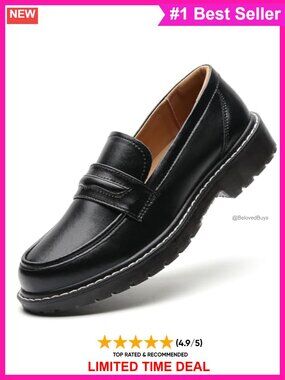 Women's Faux Leather Chunky Penny Loafers Lug Sole Slip On Shoes